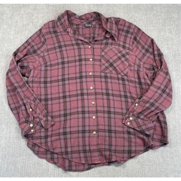Plaid Button Down Shirt Torrid Women 2XL Burgundy Black Soft Casual Fall Style - Picture 1 of 8
